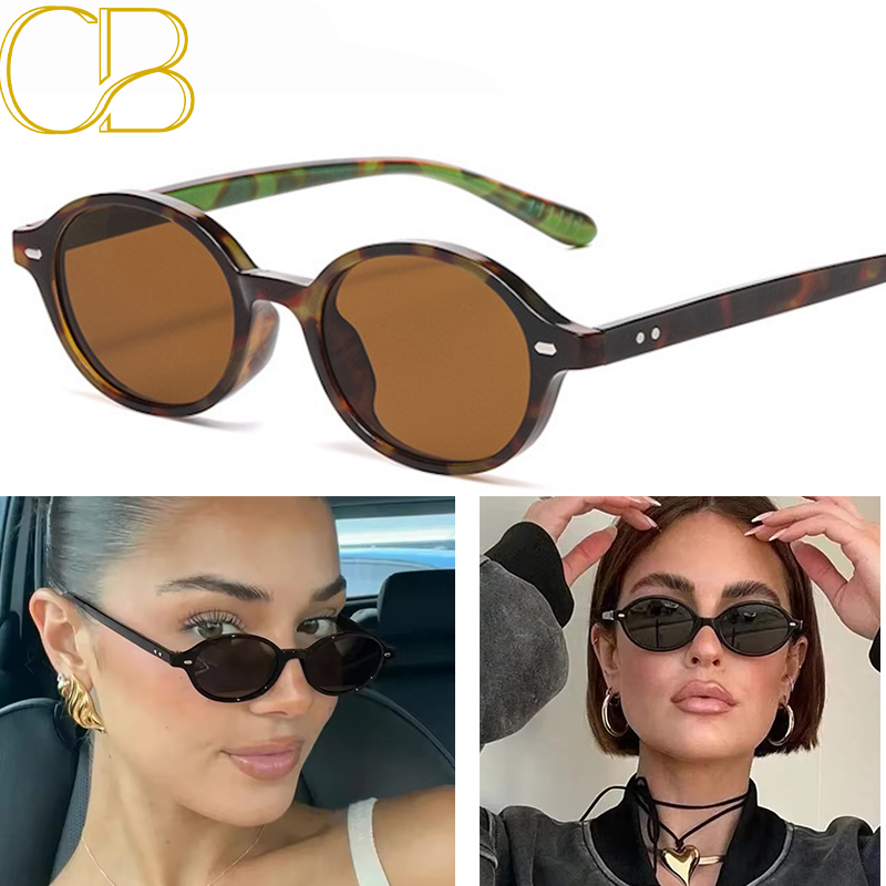 Retro Small Oval Sunglasses Women Men Rivets Shades Fashion Eyewear Luxury Sun Glasses UV400 Female Y2K Beach Futuristic Minimal Korean CB Fashion Acc