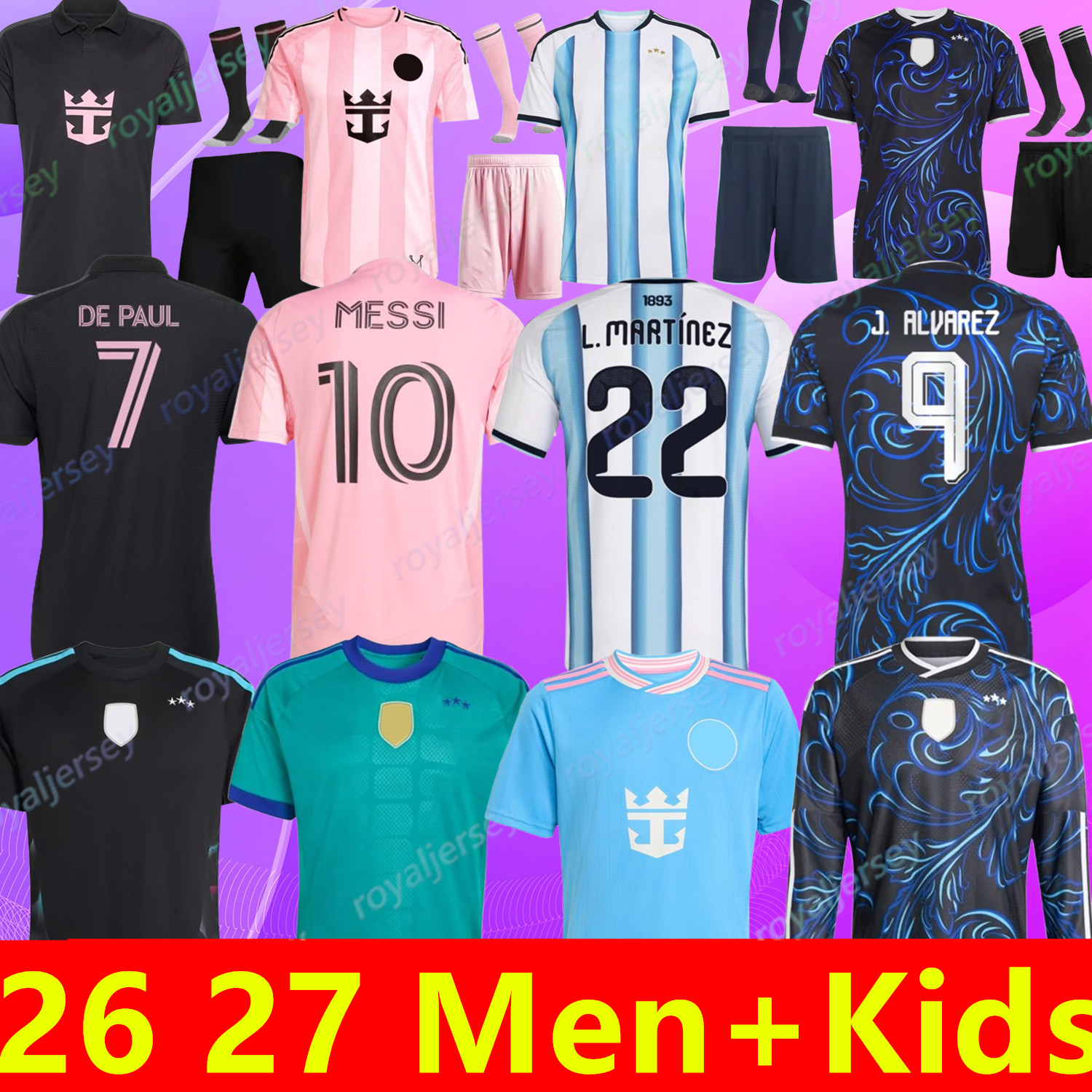 26 27 ArgentinaS soccer Jerseys MESSIS GARNACHO DE PAUL National Team MARTINEZ KUN AGUERO Maradona Football Shirts world cup 2027 Miamis Martinez FC Women men kid Kit