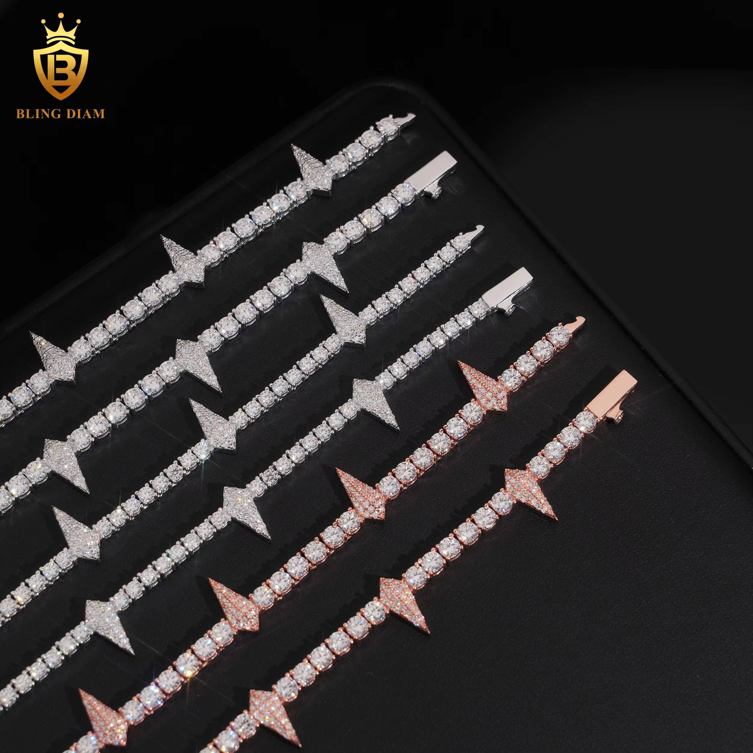 New 4mm Tennis Chain Necklace with Thorns 925 Sterling Silver Chain Round Brilliant VVS Moissanite Fine Jewelry Necklaces Women