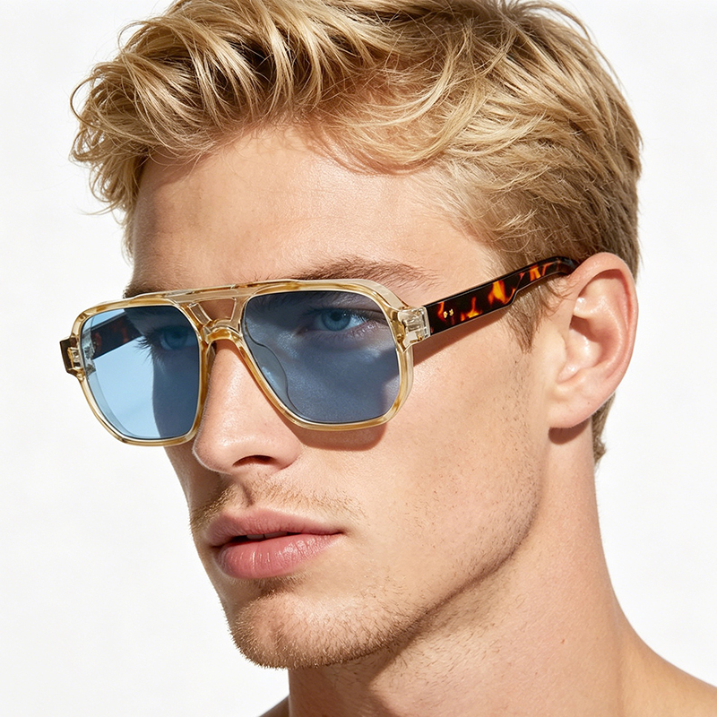 Vintage Pilot Sunglasses Women Men Modern Thick Frame Yellow Blue Lens Sun Glasses Summer Beach Party Travel Y2K Steampunk Futuristics UV Protection C