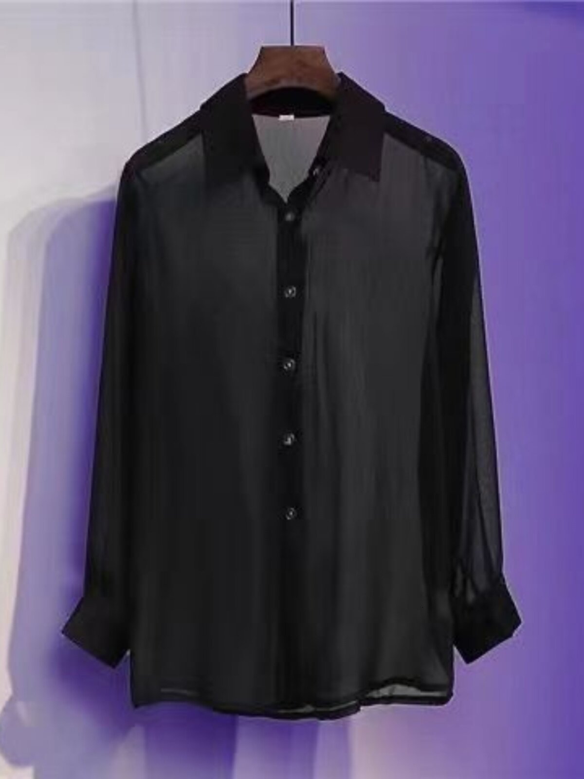 Mens Shirt Solid Color Transparent Lapel Long Sleeve Casual Men Clothing Streetwear Fashion Leisure Male Shirts S-5XL 250113