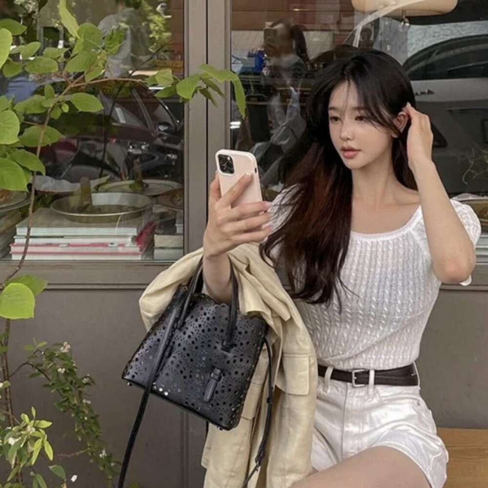 French Niche Hollow Out Genuine Leather Bag, Women Exquisite Mini Shoulder Crossbody Handbag, Retro Luxury Designer Style, Daily Casual Commuter Purse
