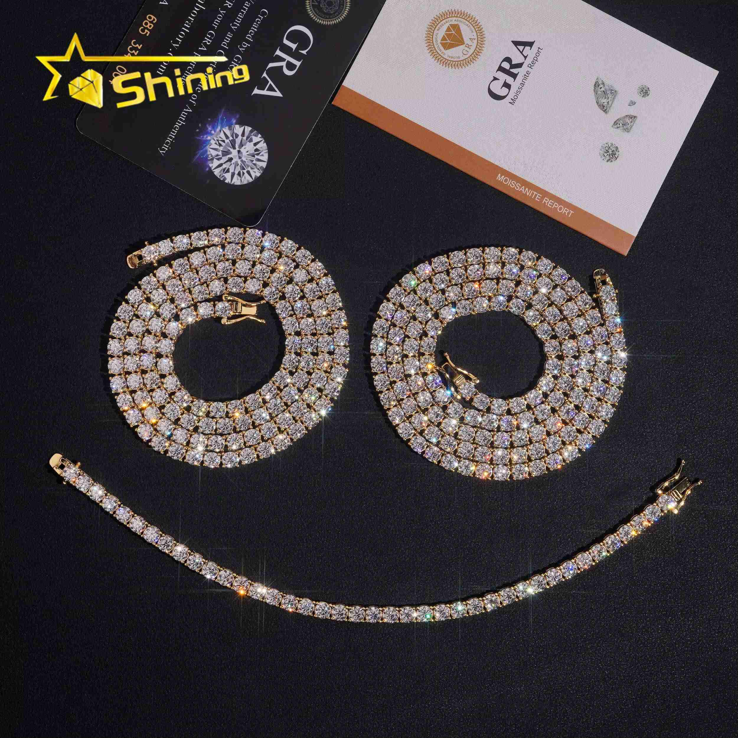 Custom Full Diamond-Encrusted 925 Sterling Silver Moissanite VVS Tennis Chain 2mm-5mm Men's Women's