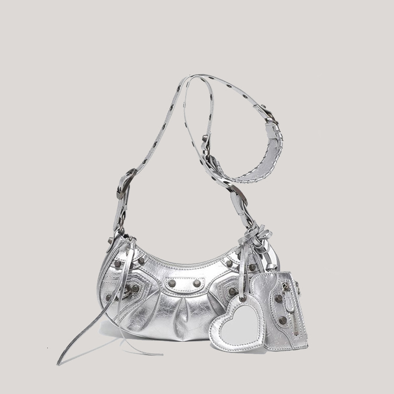 Paris Motorcycle Three-in-One Niche High-End Crescent Hot Girl Underarm Rivet Crossbody Bag for Women
