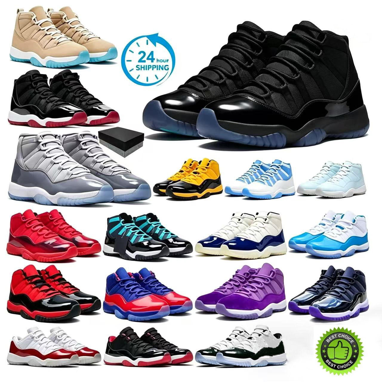 Designer Basketball Shoes Air 11 Gamma Blue Mesh Patent Leather High And Low Sneaker Indoor And Outdoor Anti-Slip And Wear-Resistant Sneaker Size 36-47