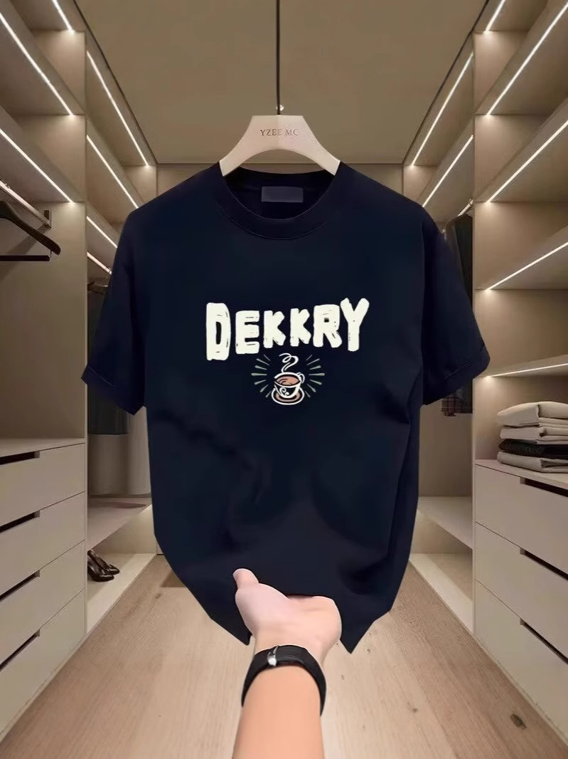 Premium Black Men's Short-Sleeve T-Shirts, 2026 Summer New Arrivals, Letter Print Casual Loose Crew Neck Tops for Men
