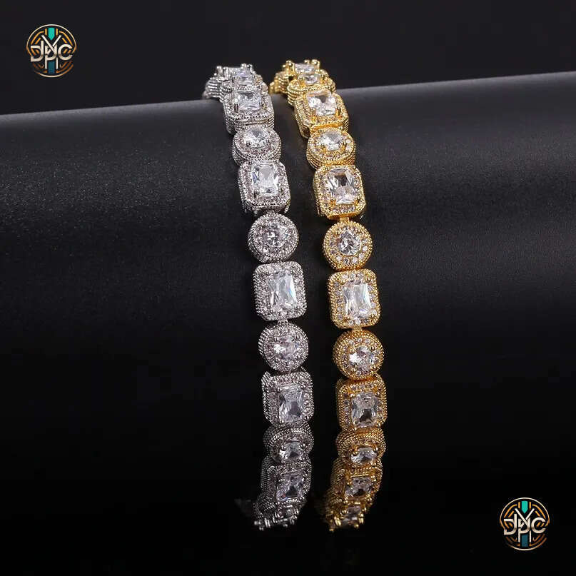 Iced Out Chain Bracelet Square Round Mens Silver Gold Tennis Bracelets Fashion Hip Hop Jewelry