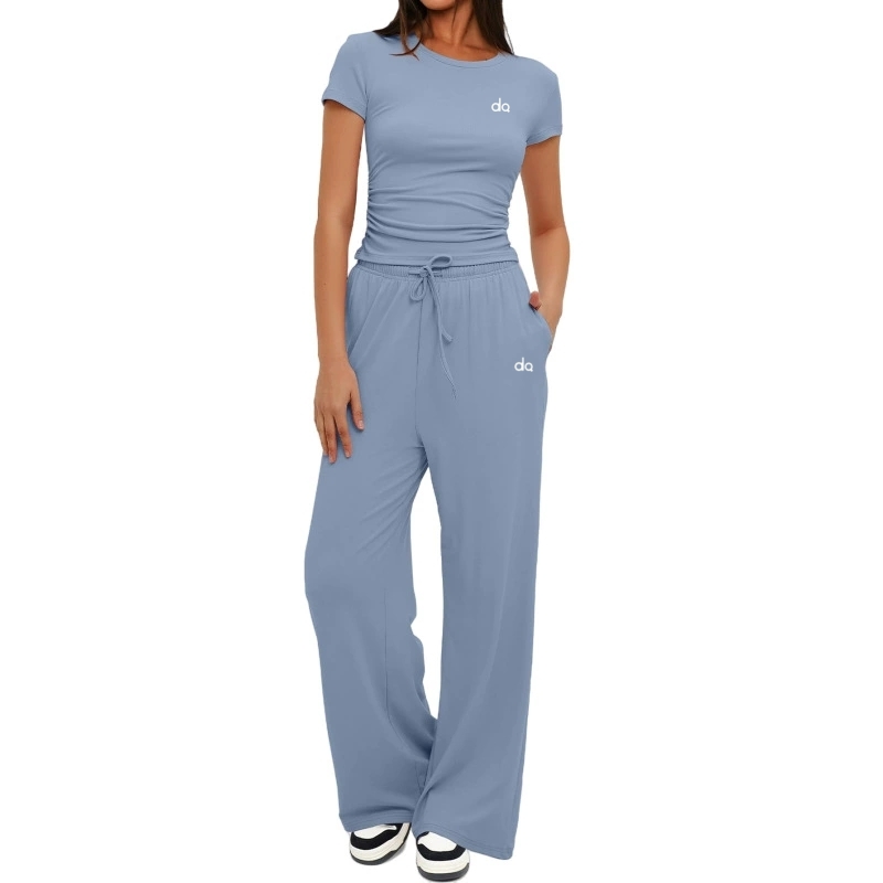 Hot Designer Women's Tracksuits Fashion Yoga T-Shirt and Pants Set Yoga Wear Casual Short Sleeve High Waisted Wide Leg Pants Two-Piece Set Sports T-shirt Sweatpants Suit