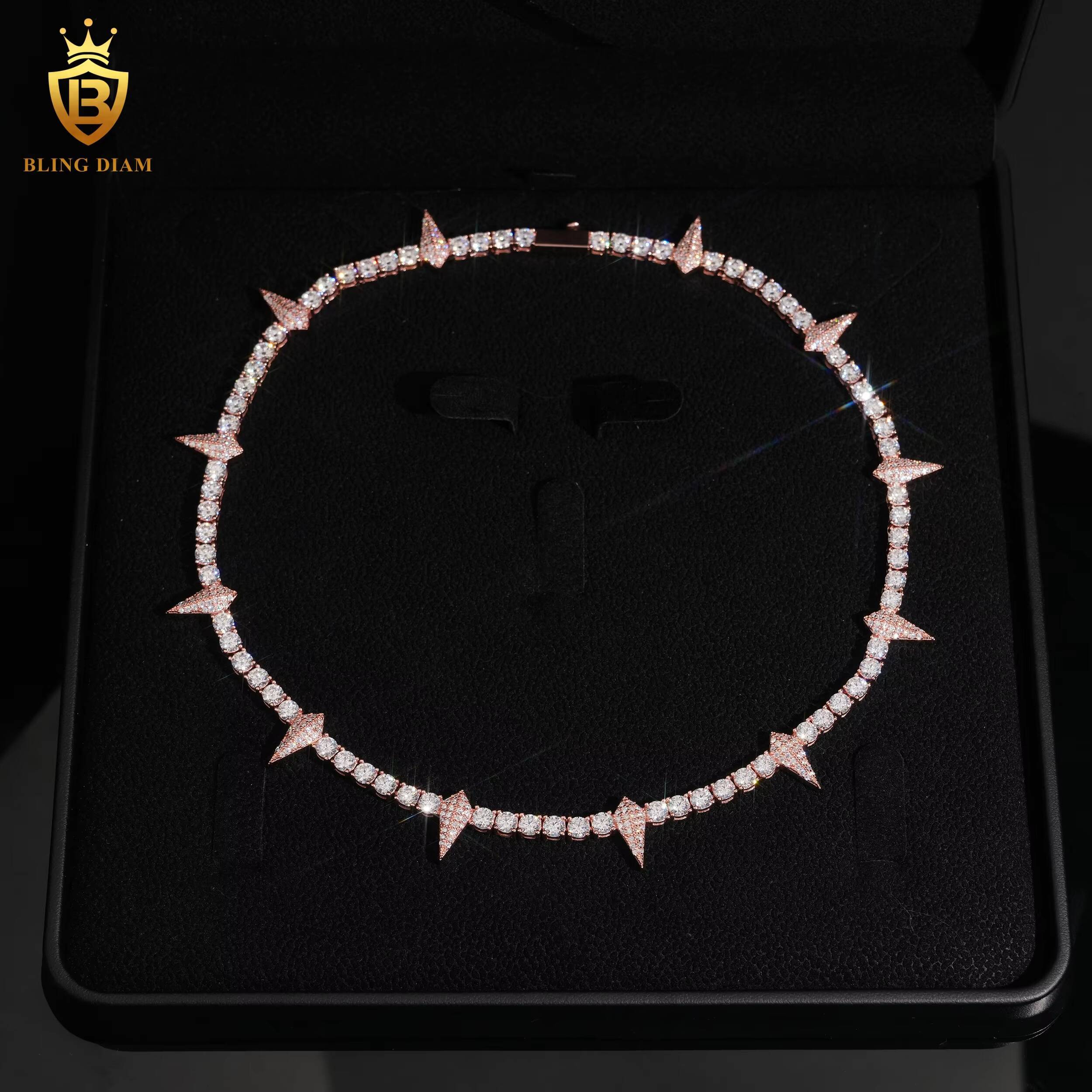 New 4mm Tennis Chain Necklace with Thorns 925 Sterling Silver Chain Round Brilliant VVS Moissanite Fine Jewelry Necklaces Women