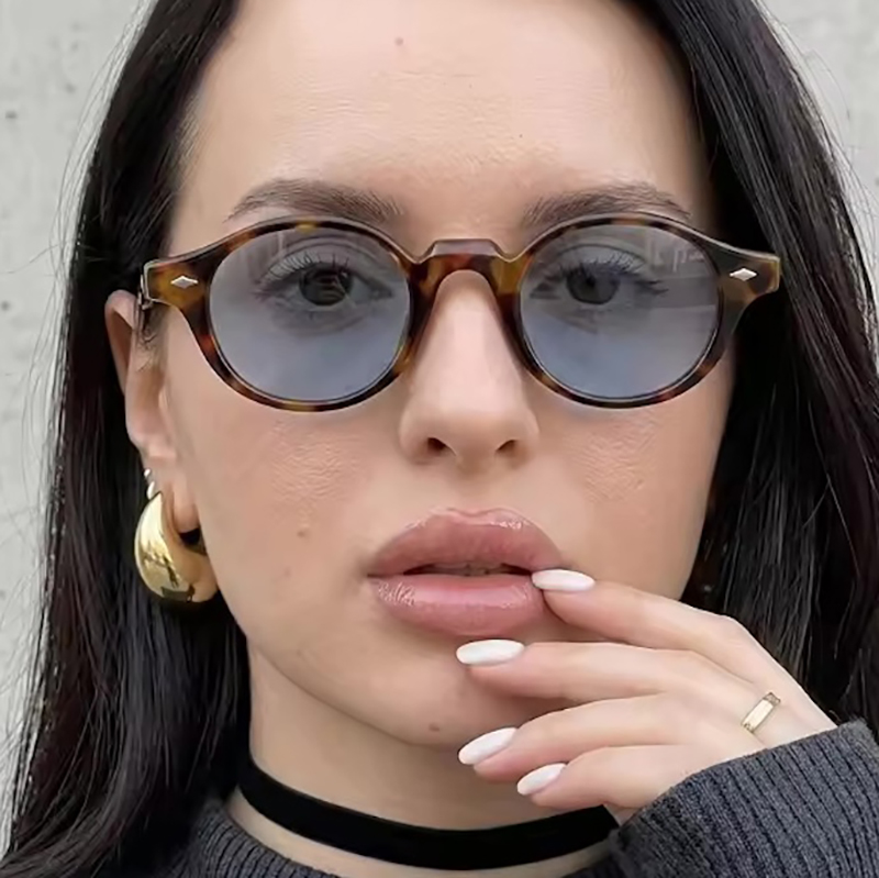 Retro Small Oval Sunglasses Women Brand Design Rivet Blue Tortoise Shell Sun Glasses Outdoor Men Shades UV Protection Y2K Travel Beach Korean CB Fashi