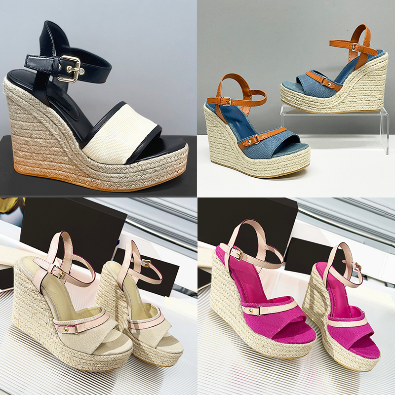 Fashion Espadrille Sandals Women Designer Wedge Sandal Starboard Straw Shoe Open Toe Platform Pumps Party Dress Shoes A378