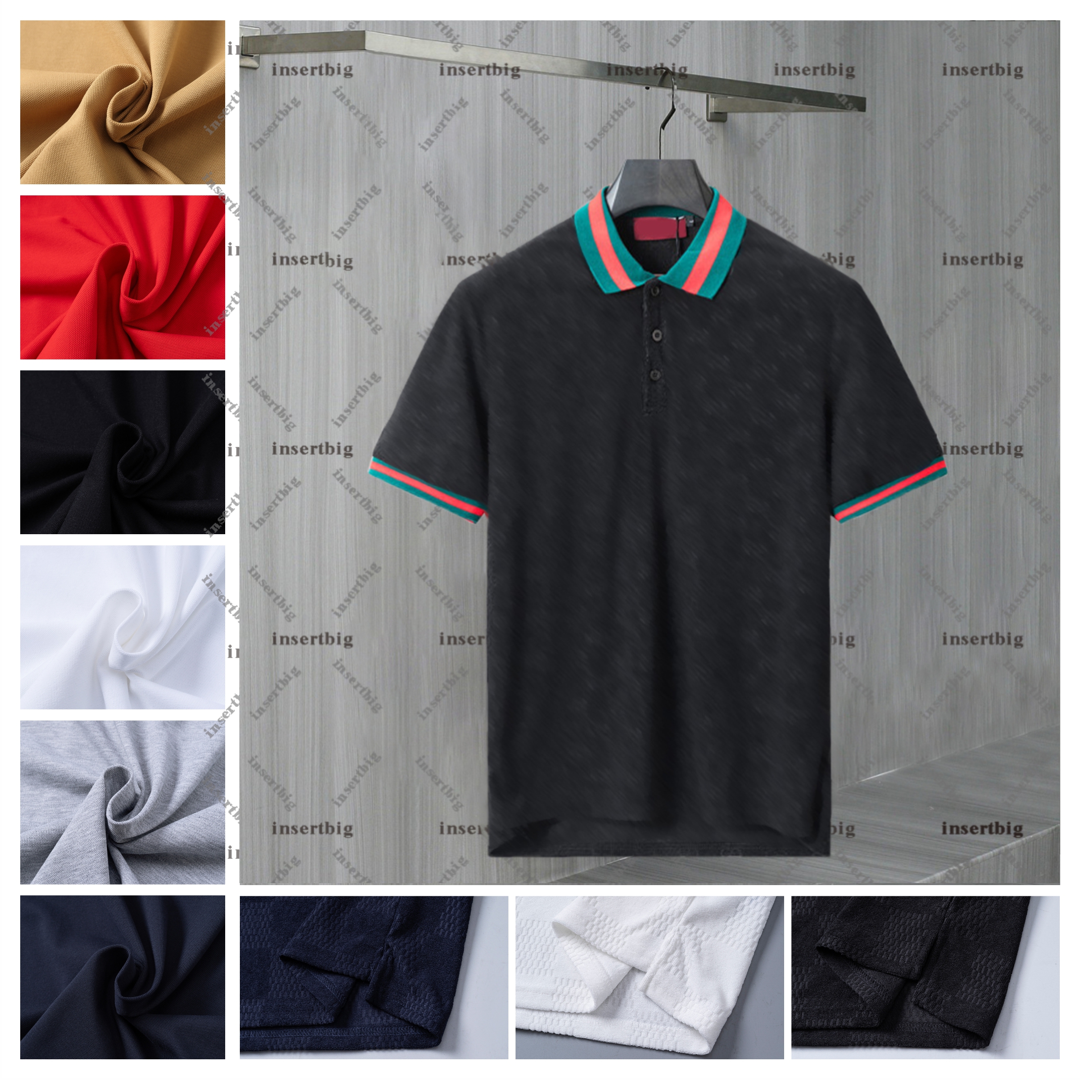 New Designer Polo Shirt Fashion Casual Mens Polos Pink Polo Shirt Contrast Short Sleeve 100% Cotton