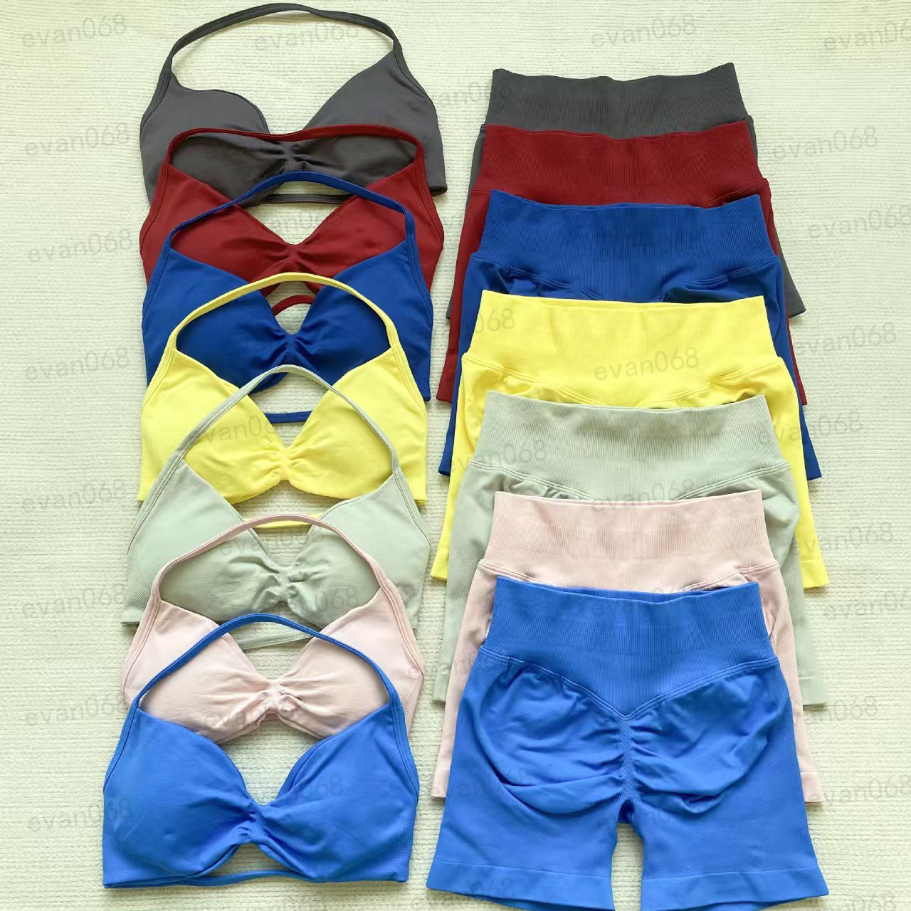 Dfyned 2 Piece Yoga Sports Bra High Waist Workout Scrunch Shorts Impact Gym Set Women Strappy Sports Suit Fitness Clothes Seamless Yoga Set Backless Tops Outfit