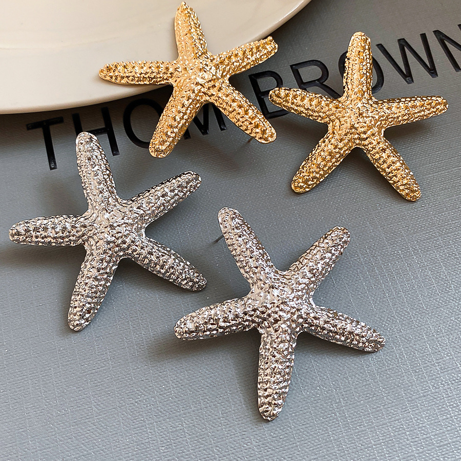 New cross-border starfish earrings, alloy jewelry for trendy women, European and American marine animal beach style niche fashion studs - view 8