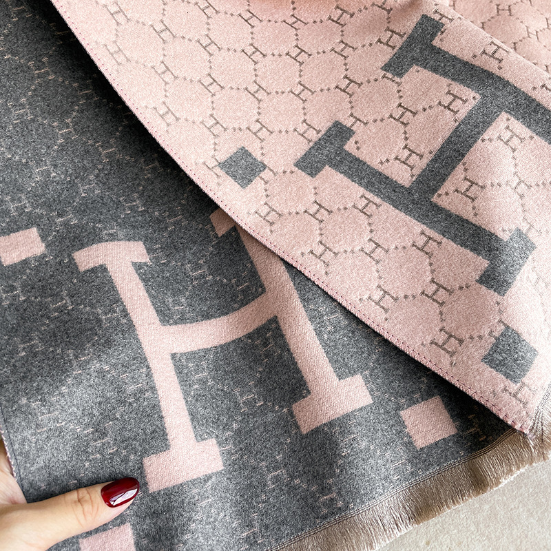 Designer Scarf - Women's High-end Letters Scarf - Luxurious Style Double-sided Thick Fleece-like Blanket Fashionable Multi-purpose Warmth Scarf