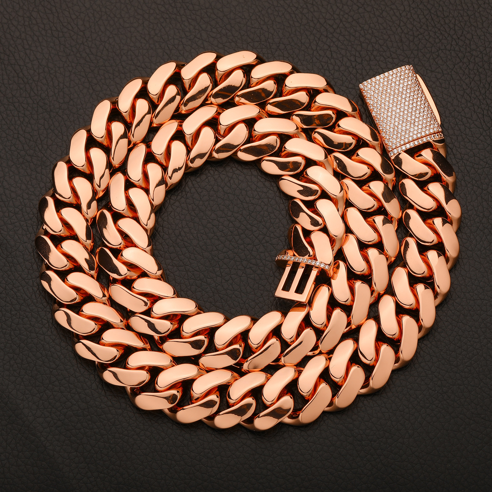 10-25mm Hip Hop Shiny Miami Cuban Chain Necklace Bracelet 14K Gold Plated Jewelry Rose Gold Color