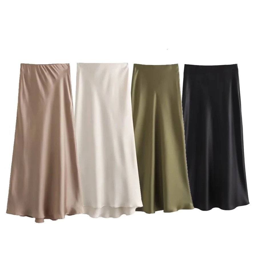 ETJ 2025 Womens spring elegant fashion all-in-one stretch high-waisted A-line silk satin sag skirt multi-color option 260422