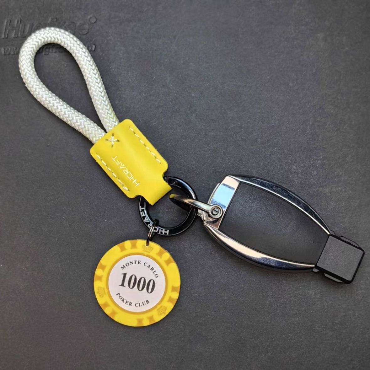 High-end Cowhide Car Keychain Good Luck Chips Get Rich Quickly Pendant Couple Personality Men and Women Bag Circle Prosperity