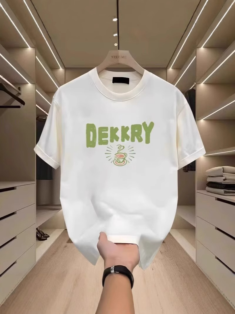 Premium Black Men's Short-Sleeve T-Shirts, 2026 Summer New Arrivals, Letter Print Casual Loose Crew Neck Tops for Men