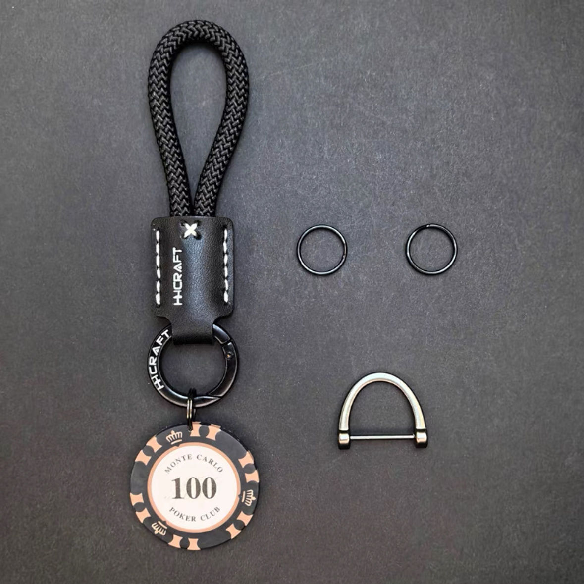 High-end Cowhide Car Keychain Good Luck Chips Get Rich Quickly Pendant Couple Personality Men and Women Bag Circle Prosperity