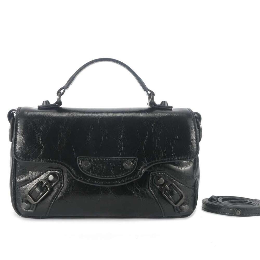 Niche Top Layer Cowhide Biker Bag, Crackle Pattern Rivet Flap Mini Crossbody Bag, Early Spring Luxury Genuine Leather Daily Shoulder Handbag SENYY