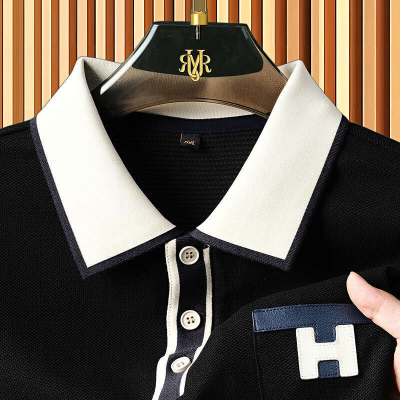 Color-Block Polo Shirt For Men, New Summer Fashion Trend, Versatile Turn-Down Collar Short-Sleeve Top