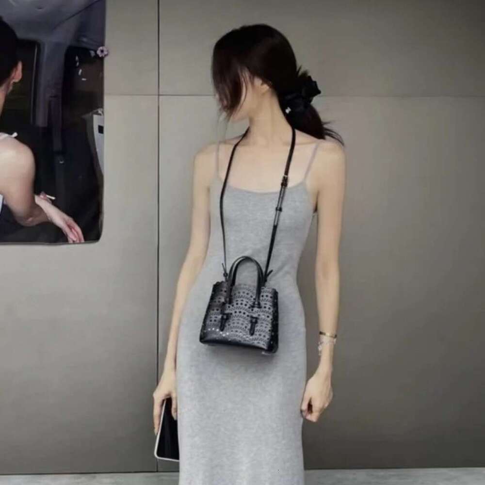 French Niche Hollow Out Genuine Leather Bag, Women Exquisite Mini Shoulder Crossbody Handbag, Retro Luxury Designer Style, Daily Casual Commuter Purse