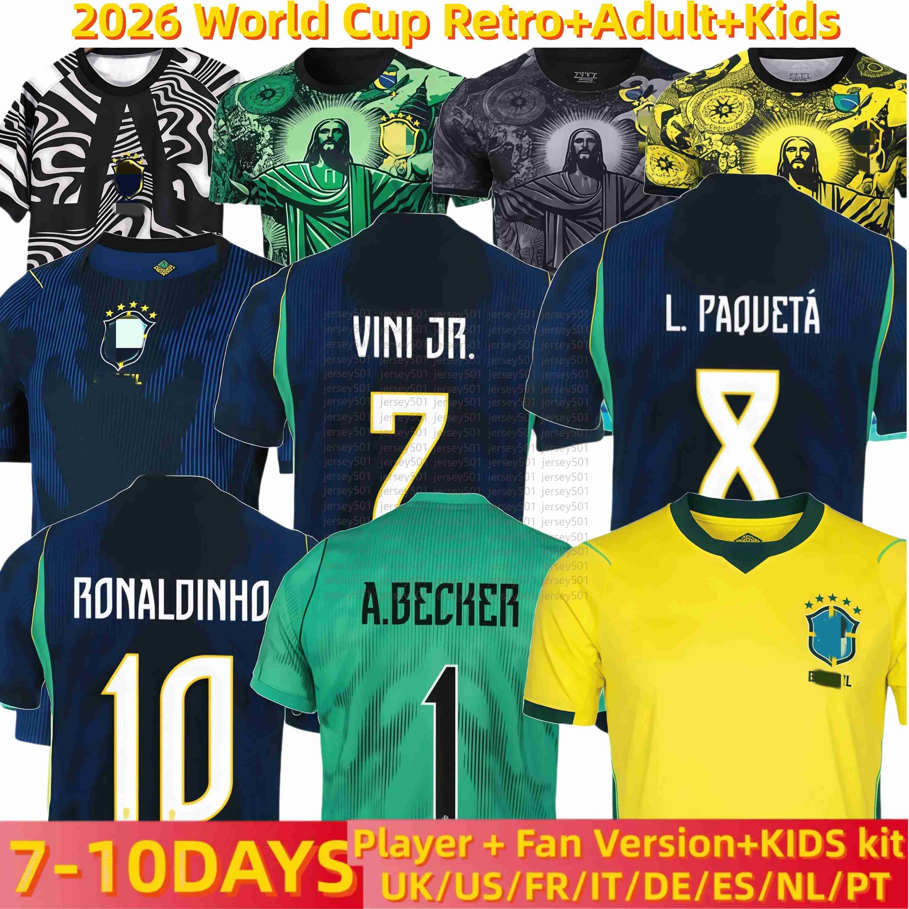 26 27 BraSil soccer jerseys Ronaldinho 2002 2004 camisa de futebol 2010 classic BraziLS 1994 1997 1998 RIVALDO ADRIANO 2006 kids Adult short long slee
