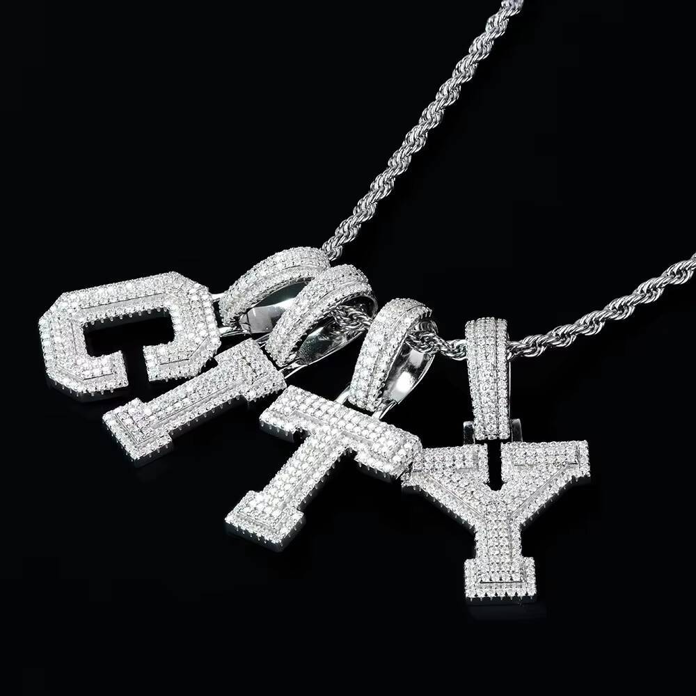 Custom Wholesale Hip Hop Fine Jewelry 925 Sterling Silver White Gold Plated GRA Certified Mossanite A-z Lead Letter Pendant Men
