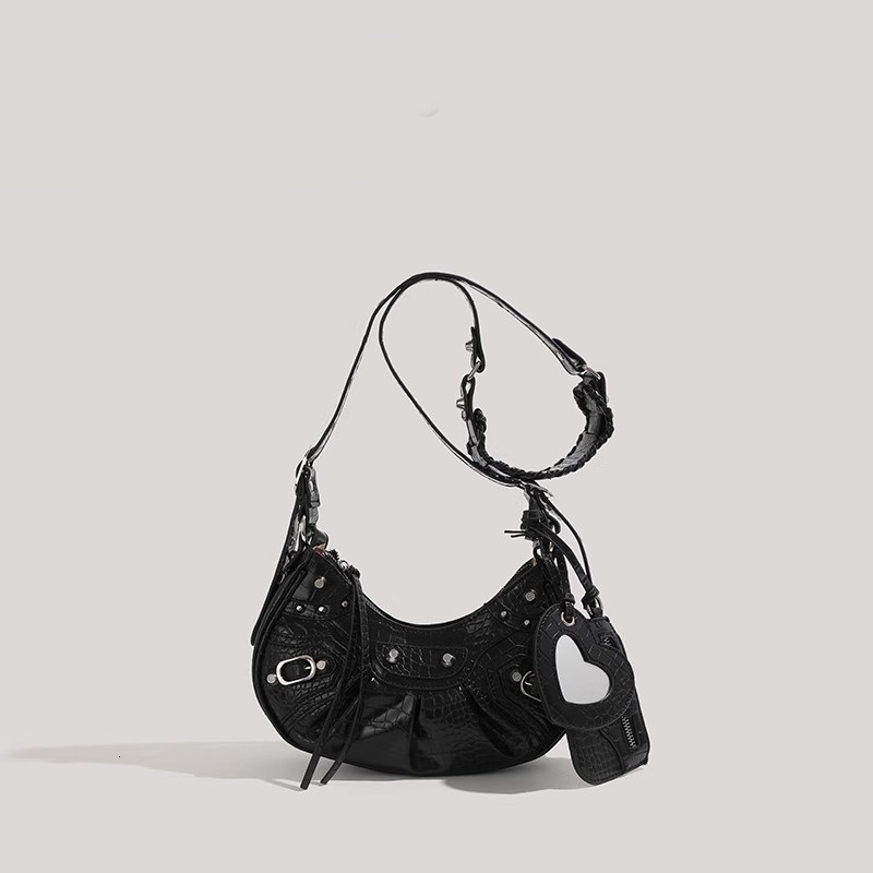 Paris Motorcycle Three-in-One Niche High-End Crescent Hot Girl Underarm Rivet Crossbody Bag for Women