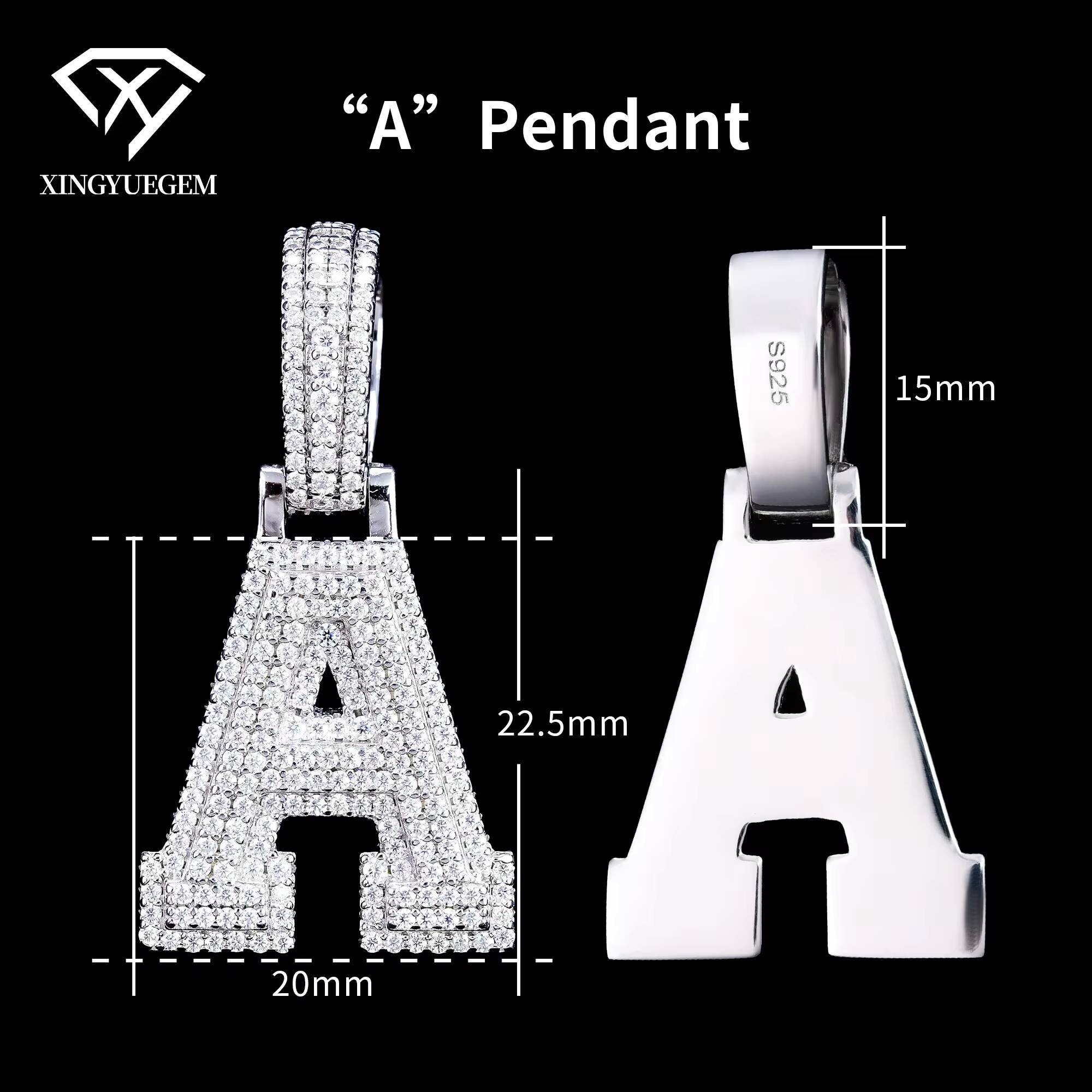 Custom Wholesale Hip Hop Fine Jewelry 925 Sterling Silver White Gold Plated GRA Certified Mossanite A-z Lead Letter Pendant Men