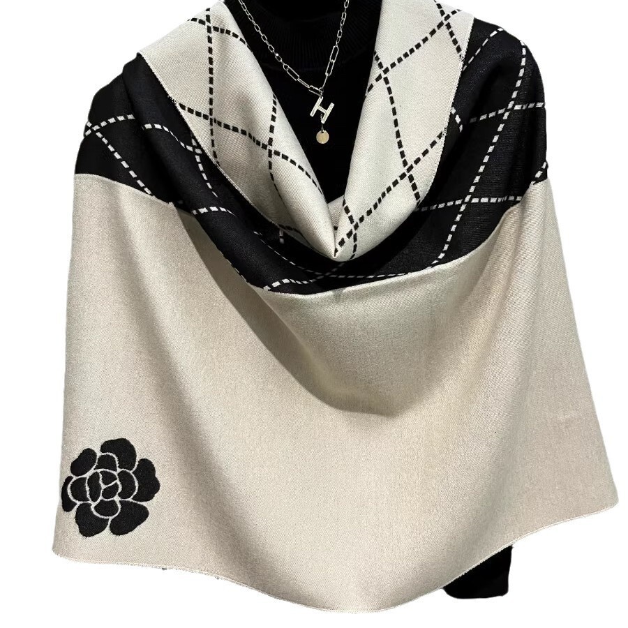 Designer Scarf - Luxurious Women's Wrap - Exquisite Rose Pattern Scarf - Black and White Color Scheme - Women's Neck Warming Accessory