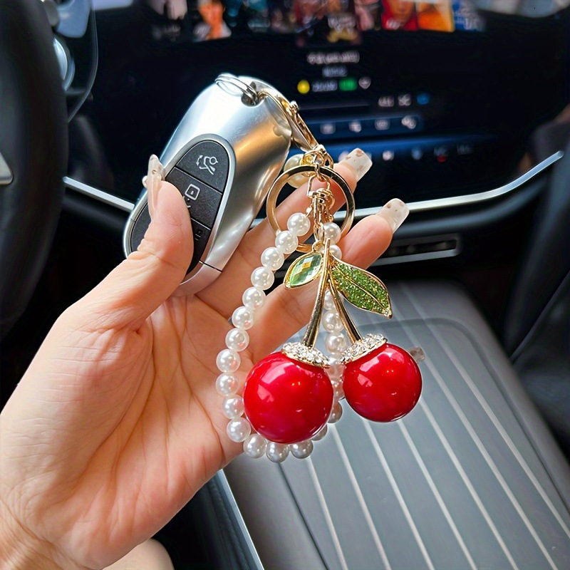 Style Pearl Jewelry Cherry Metal Keychain Car Bag Pendant Women's Bag Keychain Exquisite