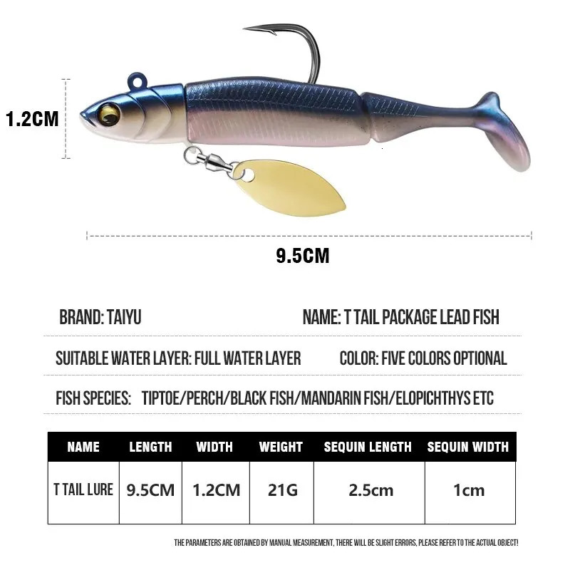 TAIYU Jig Head Soft Fishing Lures 21g Ttail Silicone Lure Wobblers Metal Spinner Spoon Bait For Pike Trout Bass Tackle 260422
