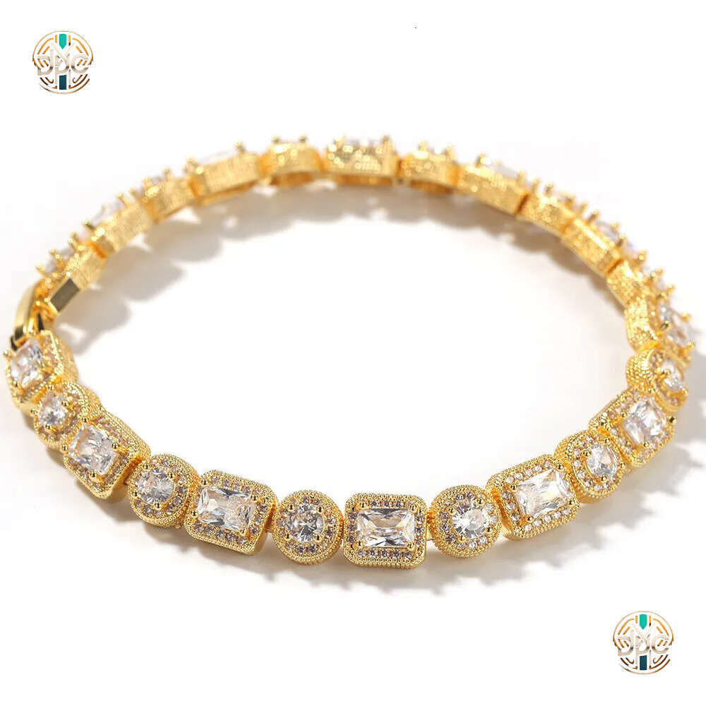 Iced Out Chain Bracelet Square Round Mens Silver Gold Tennis Bracelets Fashion Hip Hop Jewelry