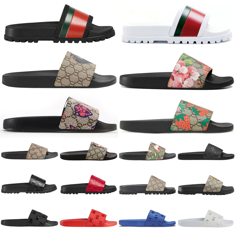 Designer Slippers Mens Womens Slides claquettes Web Rubber Slide Sandal Black White Green Blooms Floral Flat Gear sole Red Luxury Sliders Summer Beach shoes Sandals