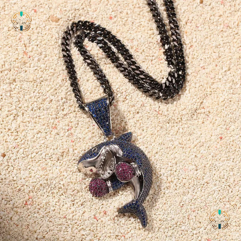 Iced Out Boxing Shark Pendant Necklace Fashion Mens Hip Hop Jewelry Gold Silver Cuban Chain Necklaces