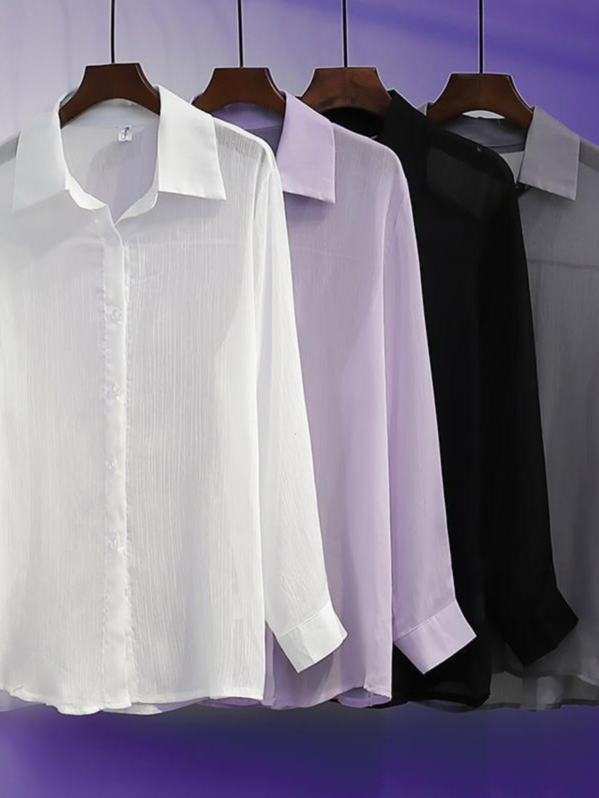 Mens Shirt Solid Color Transparent Lapel Long Sleeve Casual Men Clothing Streetwear Fashion Leisure Male Shirts S-5XL 250113