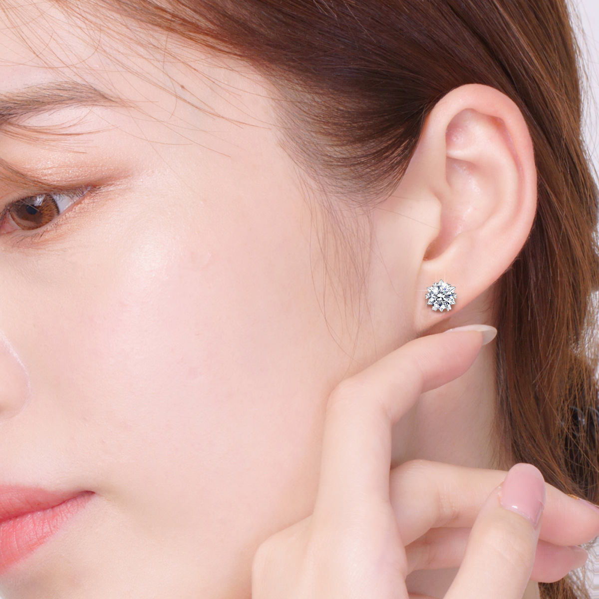Moissanite Stud Earrings 925 Sterling Silver Snowflake Design Perfect Cut Hypoallergenic Unisex