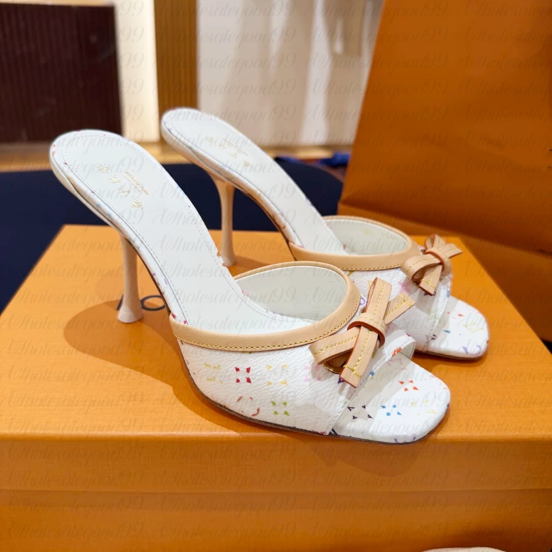 Luxury murakami 6am mule Sandal Designer High heels slipper even dress for woman elegant bride Denim leather Leopard bowl Pumps Kitten Stiletto heel Casual wed shoes