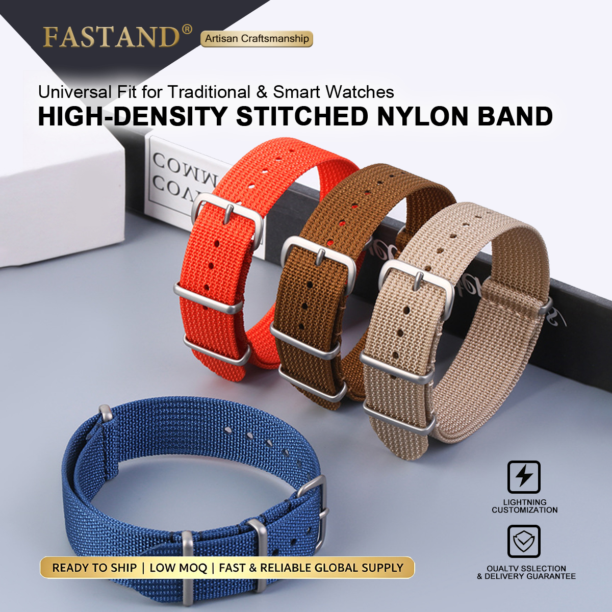 Universal Single Pass Nylon Watch Strap 18mm 20mm 22mm,304L Stainless Steel Buckle High-Density Stitched Edge NATO Band Wholesale
