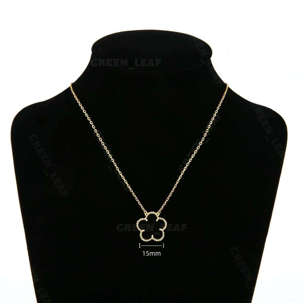 Luxury Alhambra Style 15mm Clover Necklace 18k Gold Plated Stainless Steel Mother of Pearl Diamond Flower Pendant Necklace for Women Gift Box