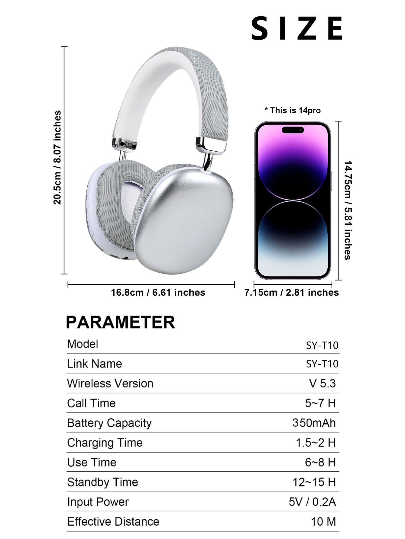 Wireless Over-Ear Bluetooth Headphones,8H Playtime,BT5.3,Hi-Fi Deep Bass, Foldable Comfortable Headset with Mic ,Perfect Gift For Birthday Daily Use
