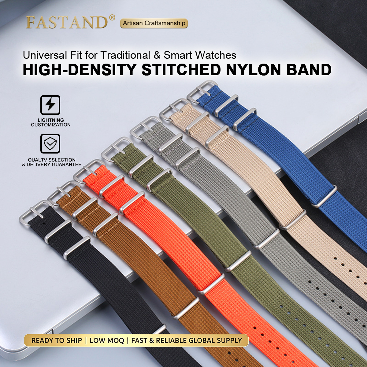 Universal Single Pass Nylon Watch Strap 18mm 20mm 22mm,304L Stainless Steel Buckle High-Density Stitched Edge NATO Band Wholesale