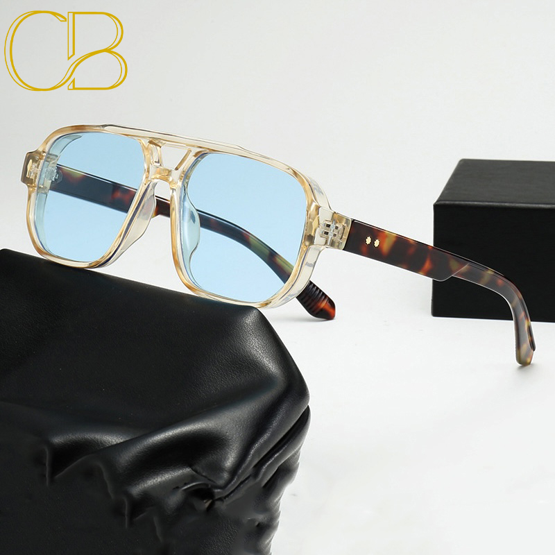 Vintage Pilot Sunglasses Women Men Modern Thick Frame Yellow Blue Lens Sun Glasses Summer Beach Party Travel Y2K Steampunk Futuristics UV Protection C