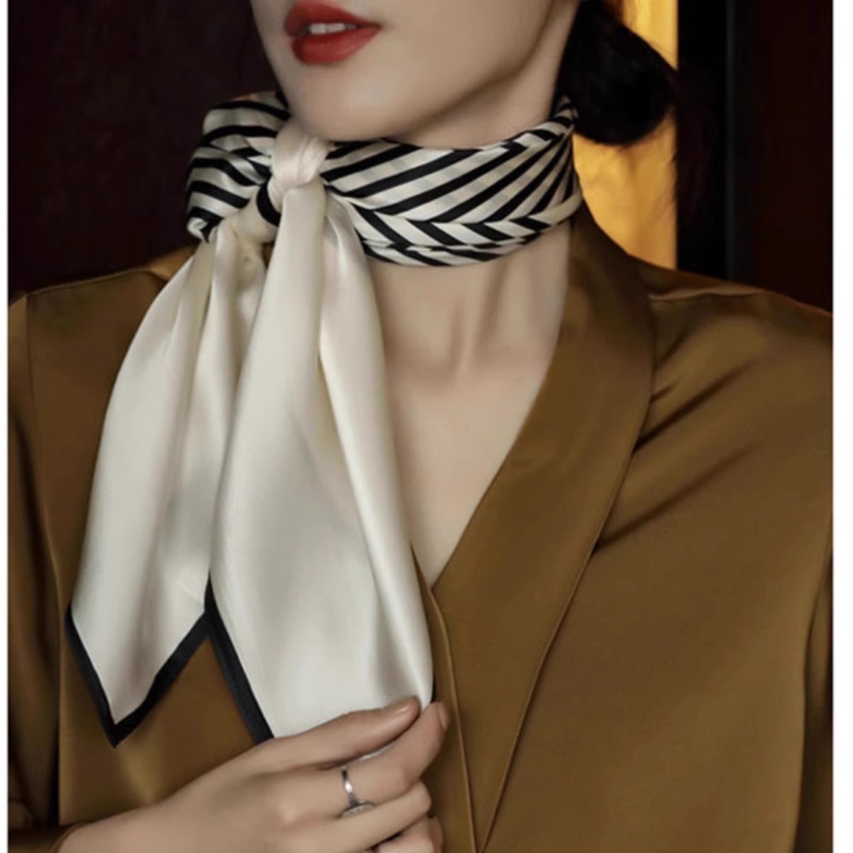 Designer Scarf - Luxurious Black And White Striped Silk Scarf - Women's Multi-functional Scarf Shawl Square Scarf Highly Decorative And Stylish A