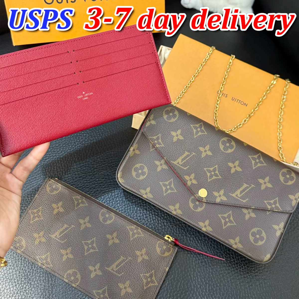 Designer bag Pochette Felicie 3 in-1 luxury bag Envelope shoulder bag High Quality Women's handbag designer purse Cowhide Chain crossbody bag wallet designer bag