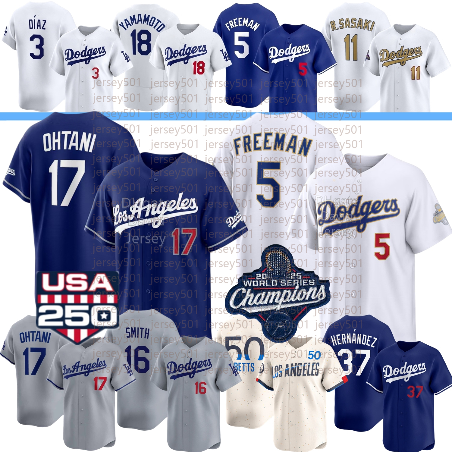LA Dodgers Baseball Jersey Shohei Ohtani Mookie Betts Freddie Freeman 2025 WS Yamamoto Edwin Diaz Kyle Tucker Roki Sasaki Will Smith Pages Hernandez G