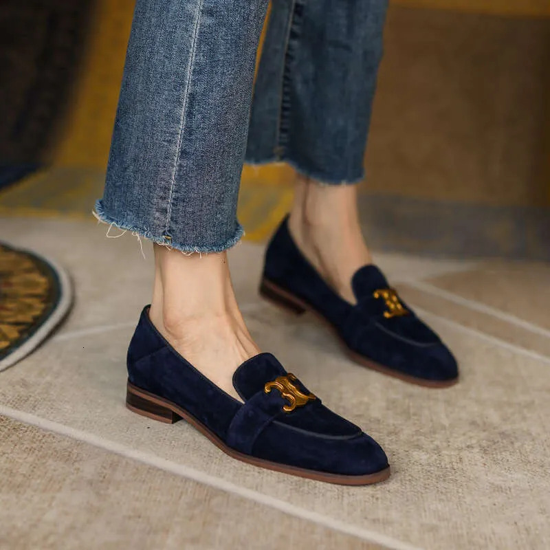 designer casual shoes Khaki French Retro British Style Small Flat Loafers Single Spring and Spring Soft Leather Women's Shoes