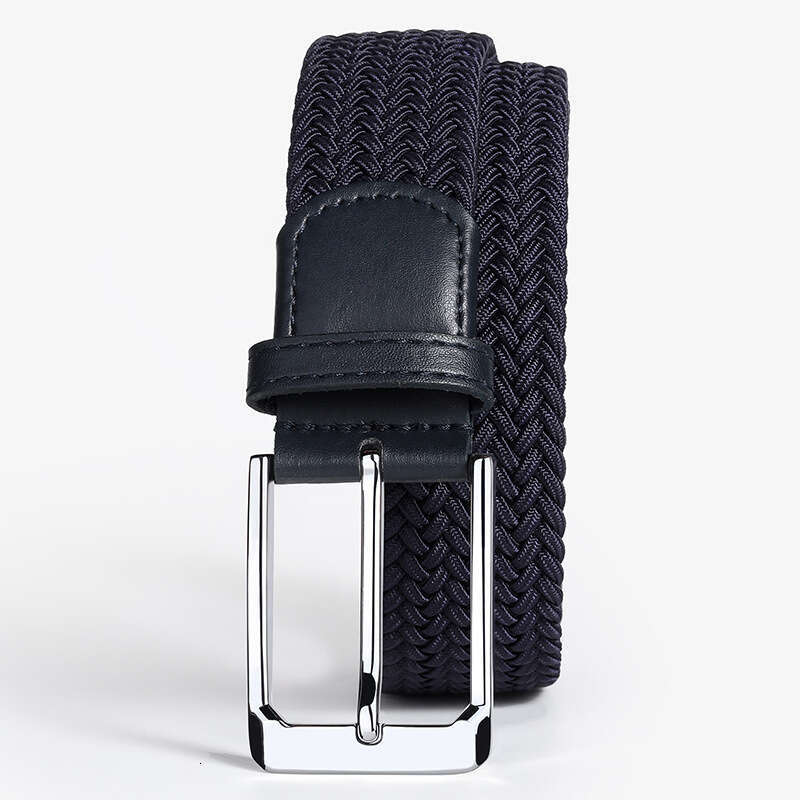 White Golf Men's Woven Belt, No-Hole Pin Buckle, Elastic Stretch Canvas Belt For Jeans